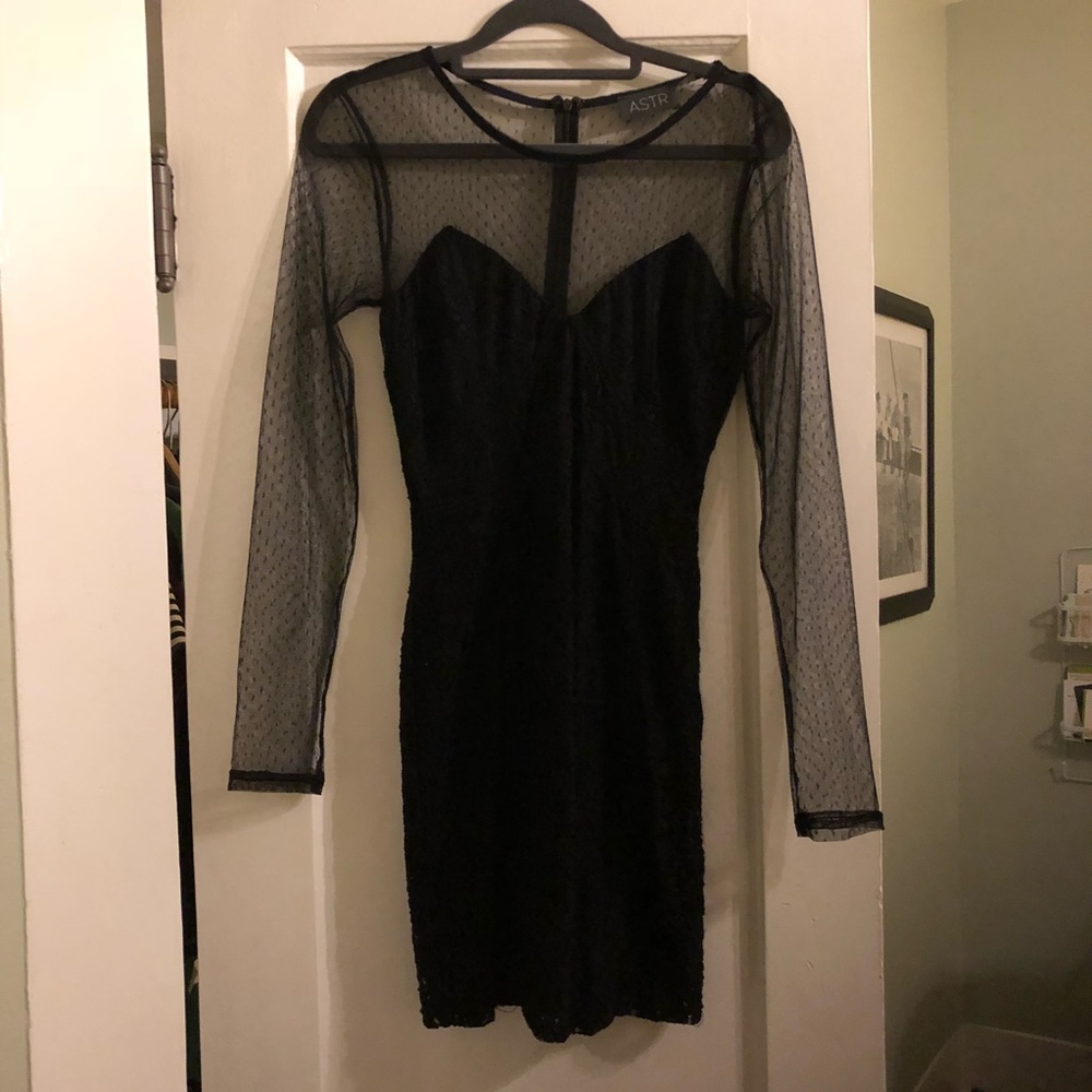 NWOT ASTR Black Illusion Neckline Dress Sz S